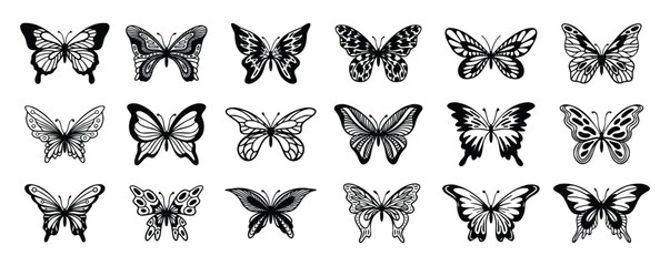 Butterfly line doodle hand drawn art. Outline simple minimal butterfly line tattoo icon logotype © Yanka