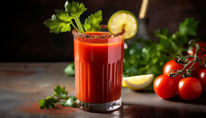 refreshing bloody mary cocktail garnished with herbs