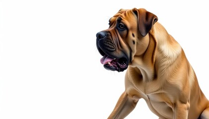Majestic Mastiff, powerful stance, white background, canine photography, headshot