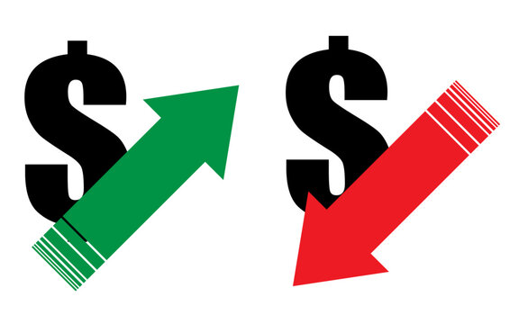 Dollar value increase and decrease concept with arrow sign, dollar value increase, dollar value decrease 