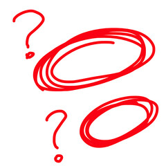 Red oval and question mark set doodle isolated on transparent background