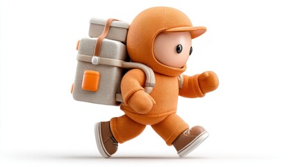 Fototapeta premium A character in an orange outfit carrying a backpack ideal for travel and adventure themes