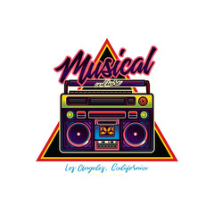 Fototapeta premium Old cassette player. Boombox. T-shirt design, design element.