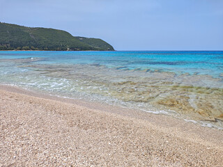 Panorama of Lefkada near Agios Ioannis beach,  Greece