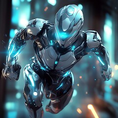 Fototapeta premium Futuristic robotic figure in dynamic pose.