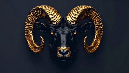 Golden horn ram head animal art high resolution photo