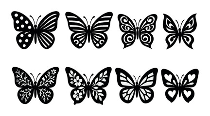 Diverse butterfly icons set – silhouette, insect nature symbols, simple designs