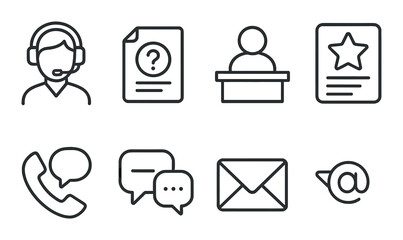Customer service outline icons set – support, communication, assistance symbols