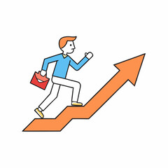 Businessman climbing upward trending arrow chart success growth