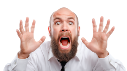 Panic expression captured in detail showcasing intense emotion and energy isolated on white transparent background