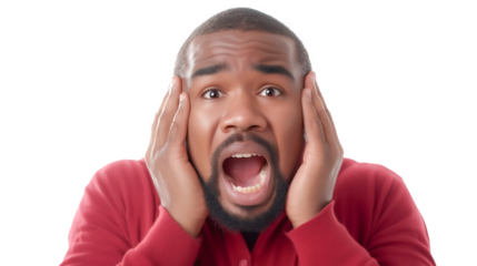 Panic expression captured, showcasing fear and distress isolated on transparent white background