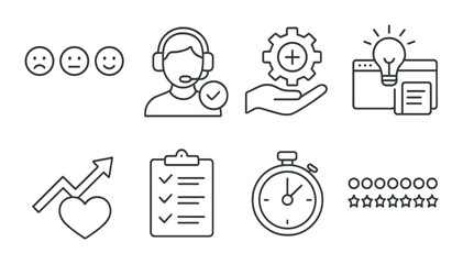 Customer experience line icons set – outline, satisfaction, service quality symbols