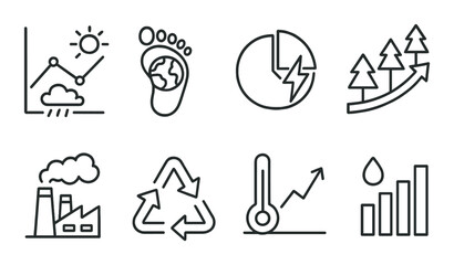 Environmental infographics outline icons set – recycling, sustainability, eco-friendly symbols