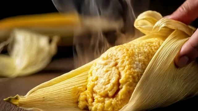 A traditional Brazilian pamonha in corn husks