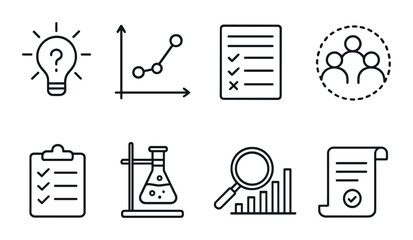 Research method icons set - outline, simple and analytical symbols for study