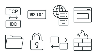 Network protocol outline icons set – internet, communication, and connection symbols
