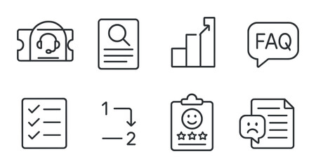 Customer service workflow icons set – outline, support and process symbols