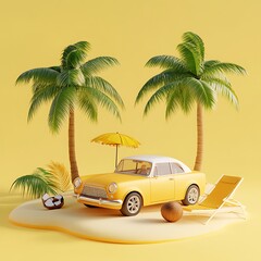 Retro car on a tropical island scene.