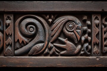 Detailed Carved Wood Panel Ornament