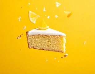 a flying cream cake with a yellow background " ai generator "
