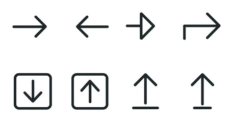 Navigation arrow line icons set – outline, direction and map symbols