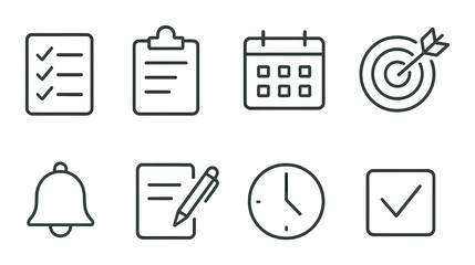 Responsibility linear icons set &ndash; task management, organization, goal symbols