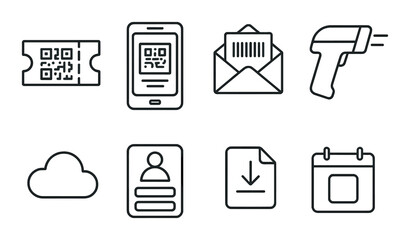 Digital ticket line icons set – outline, admission and entry pass graphics