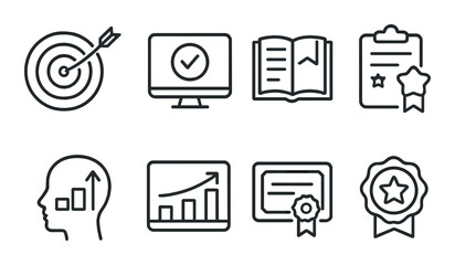 Educational and academic outline icons set – simple, learning and teaching visuals
