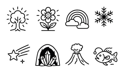 Simple nature icons set – outline, environment and wildlife design elements