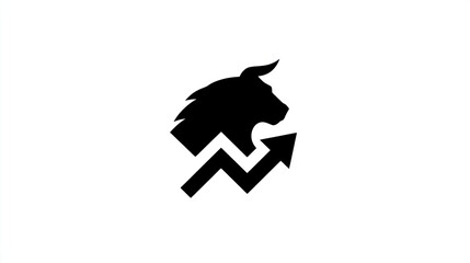 Obraz premium Bull Silhouette with Upward Arrow Symbolizing Growth Strength and Positive Trends in Finance