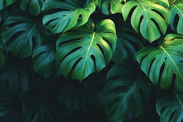 Dark Green Monstera Leaf Background