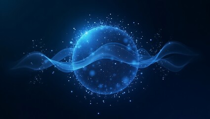 Abstract sphere with flowing blue waves, symbolizing cosmic energy and connection