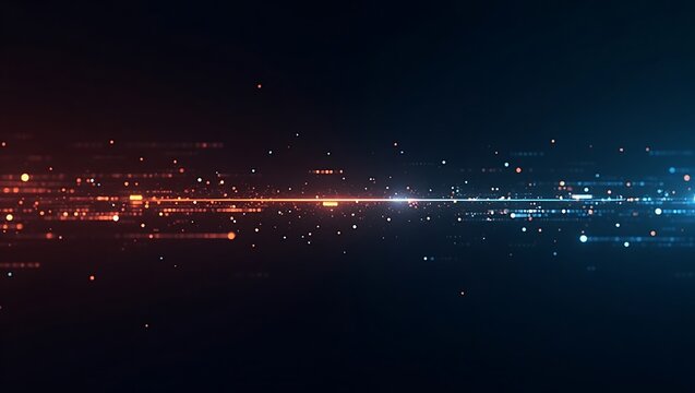Futuristic data stream background with glowing particles and line design - Powered by Adobe