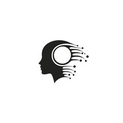 The icon represents a head, gear, and solution idea in a modern, flat design illustration