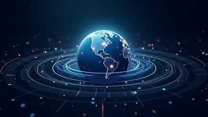Futuristic Earth Globe with Technological Orbitals and Data Communication