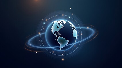 Futuristic globe orbiting with vibrant lights and glowing effects illustration