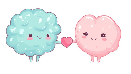 Illustration of adorable brain and heart characters representing a healthy connection, symbolizing the bond between human brain and heart health