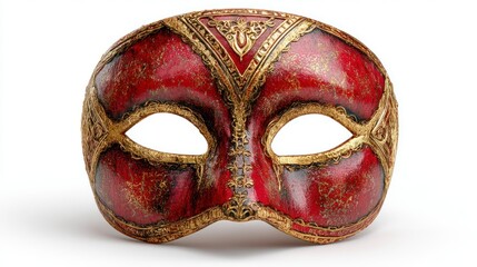 Elegant Red and Gold Venetian Mask with Intricate Design for Festive Events and Decorations