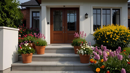 Plant decorative flowers in front of the house.