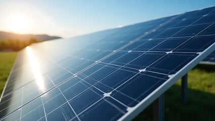 Close-up of solar panels capturing sun energy for clean electricity generation