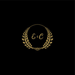 EC beautiful, feminine and elegant wedding monogram initial logo with circle floral gold