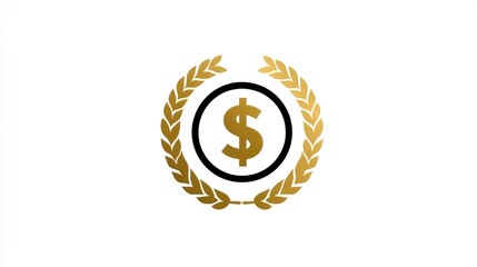 Golden Dollar Symbol Encircled by Laurel Wreath Finance Wealth Success Icon for Business and