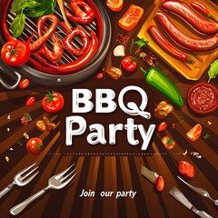 Delicious barbecue party invitation featuring grilled food and condiments.
