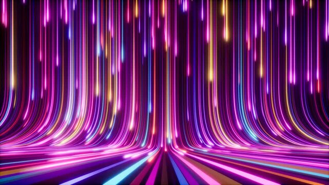 Seamless Dynamic Neon Light Trails in a Stunning Abstract Digital Space full of Colors and Patterns