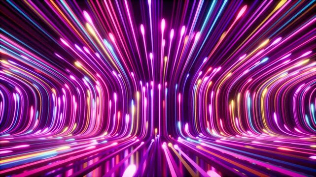 Dynamic Neon Light Trails in a Stunning Abstract Digital Space full of Colors and Patterns