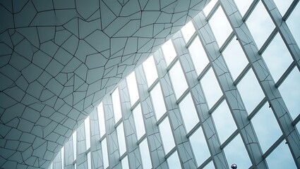 Abstract architectural ceiling and glass structure with modern aesthetic