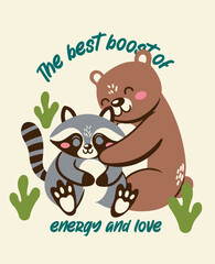 Forest friends hug illustration