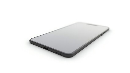 Sleek frameless smartphone with gray screen isolated against white backdrop