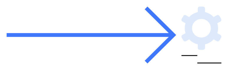 Straight blue arrow aiming at a gear, symbolizing progress, workflow, and automation. Ideal for goals, productivity, efficiency, innovation workflow technology teamwork. Flat simple metaphor