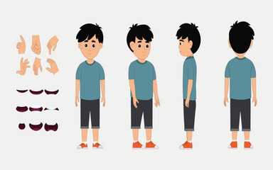 kids Cartoon Boy Character Design Set or animation video – Front, Side, and Back View Vector Illustration